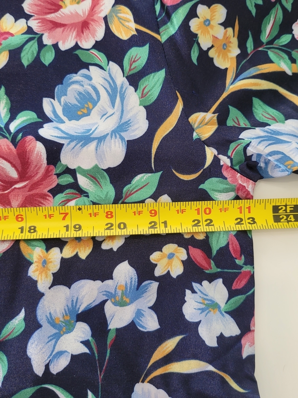Floral Satin Nightshirt - Navy with Pink & Blue Blooms Size L - Picture 6 of 10